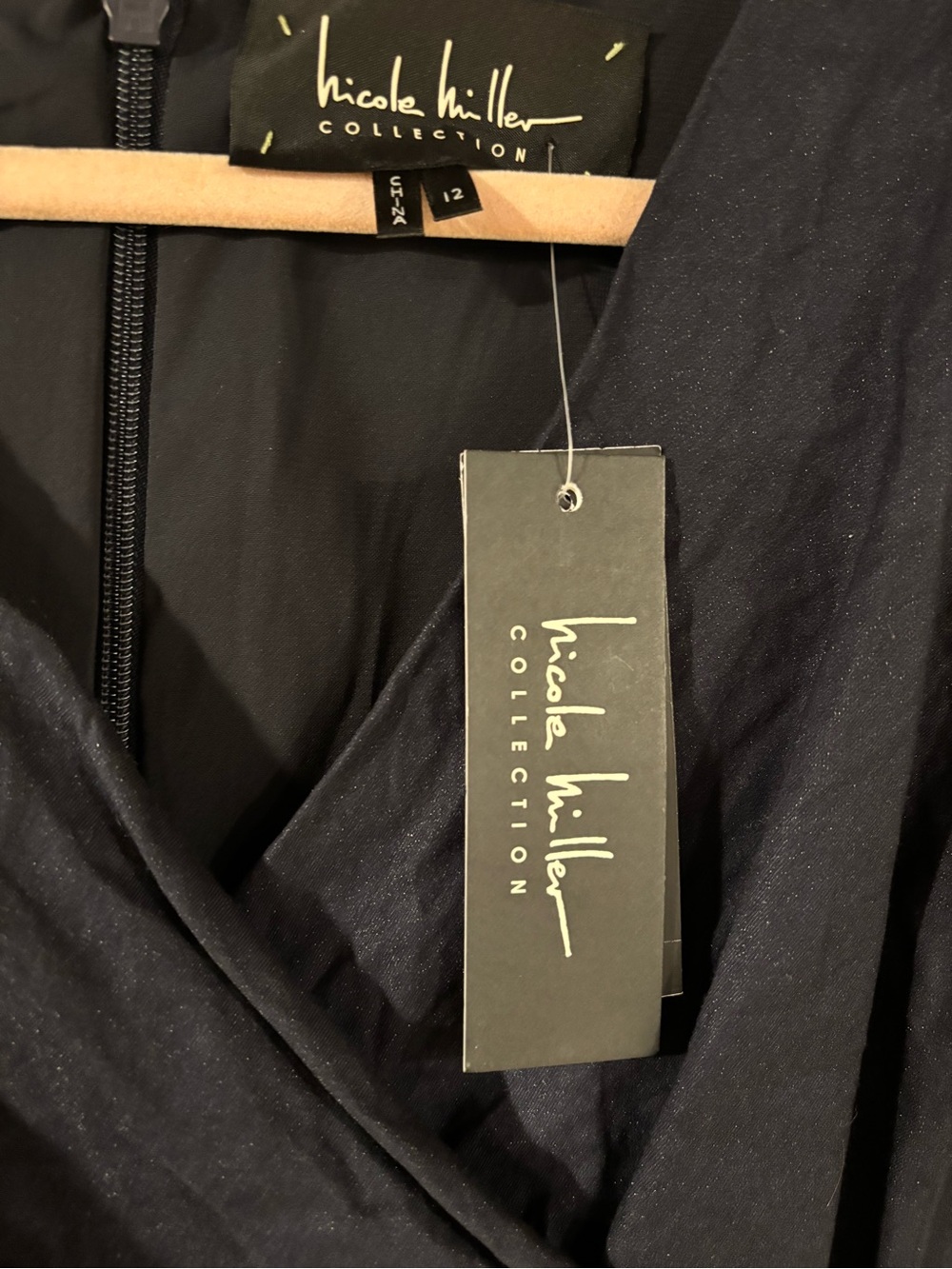 Nicole Miller NWT Navy Wrap-Front Long Sleeve Dress - Picture 2 of 2